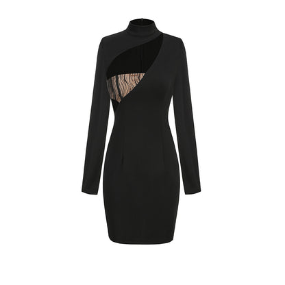 Lady Sexy Hollow Out Stitching Long Sleeve Dress aclosy