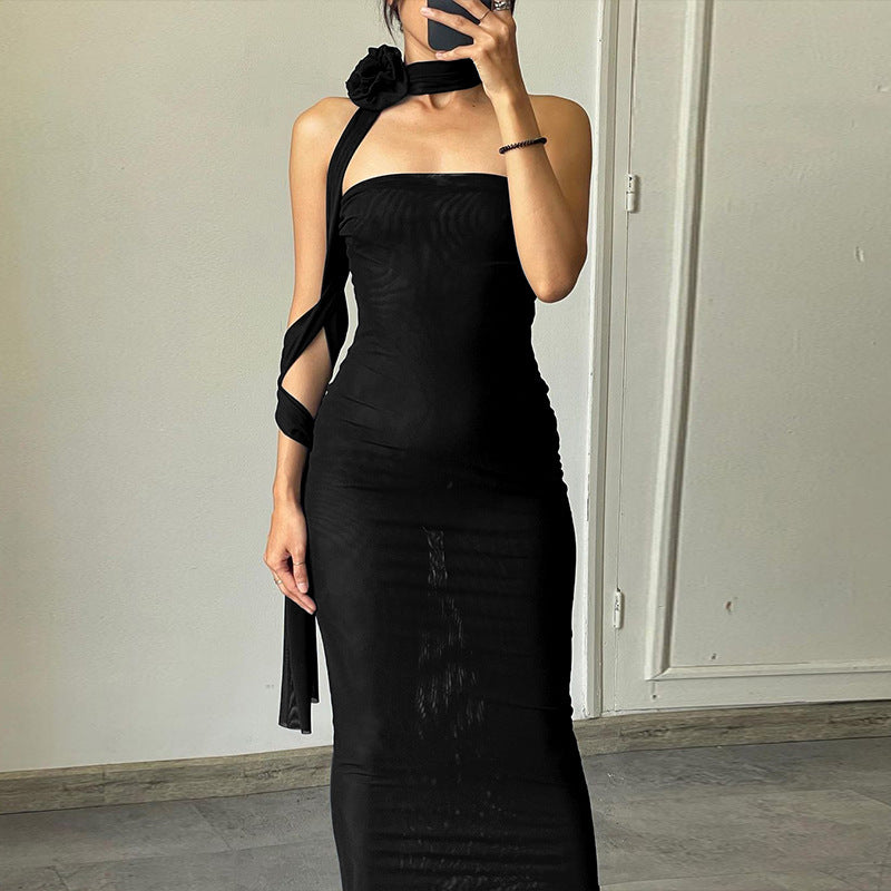 Rose Ribbon Bust Tight High Waist Skirt aclosy