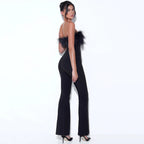 Tube Top Feather Bandage One-piece Temperament High Waist Stretchy Wide-leg Flared Pants Women's Clothing Aclosy