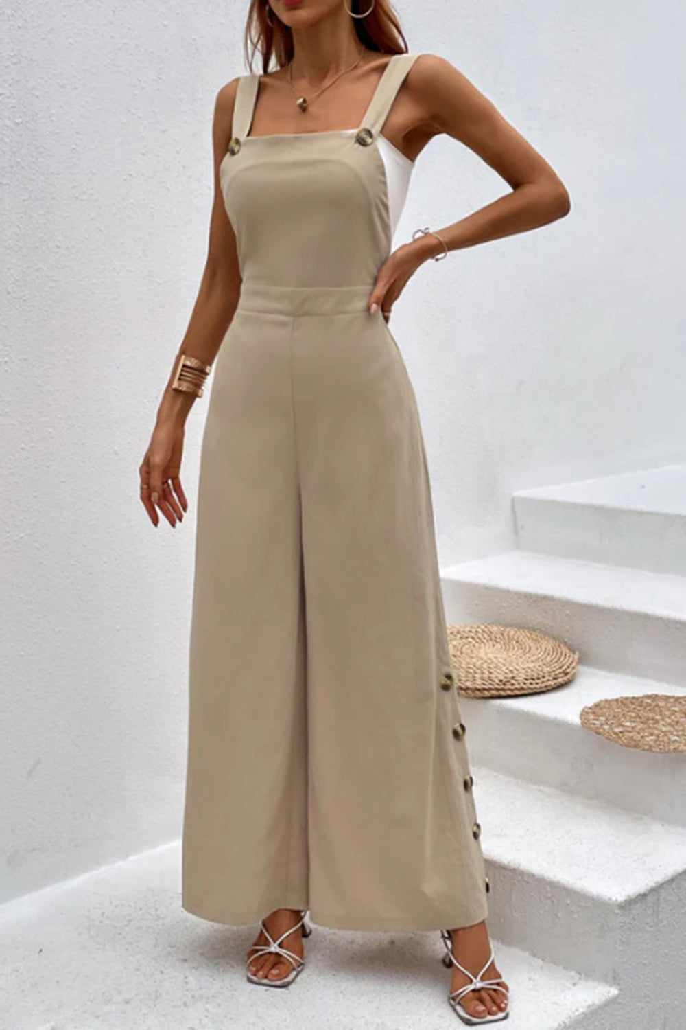 Square Neck Wide Strap Jumpsuit Trendsi