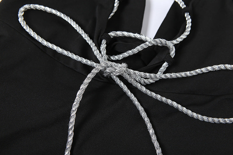 Design Sense Sexy Backless Low-cut V-neck High Slit Bag Hip Dress Aclosy