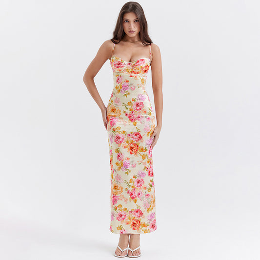 Elegant Strap Flower High Sense Fashion Long Skirt Aclosy
