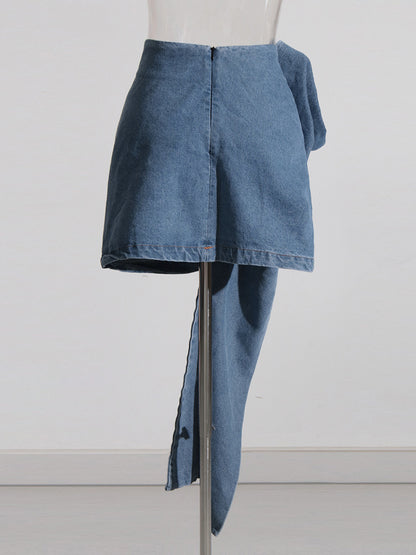 Women's Retro Blue Rose Flower Denim Skirt aclosy