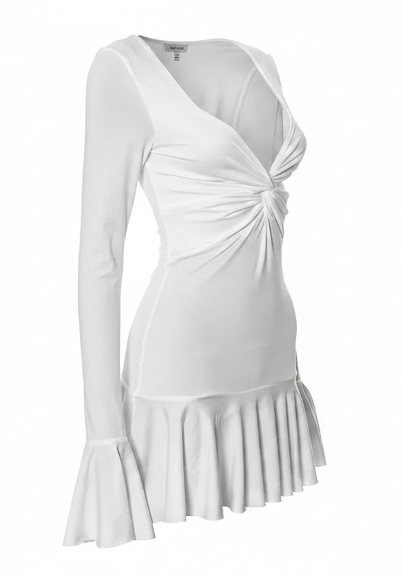 Akaila Low Cut Long Sleeve Ruffled Mini Dress