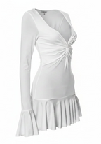 Akaila Low Cut Long Sleeve Ruffled Mini Dress