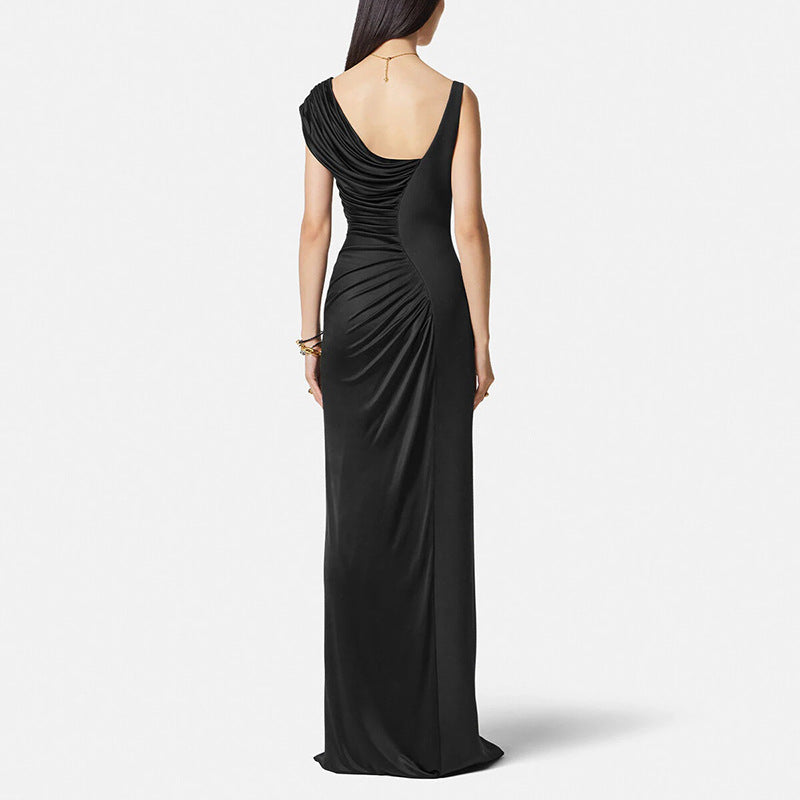 Eleg Satin Maxi Dress-Black