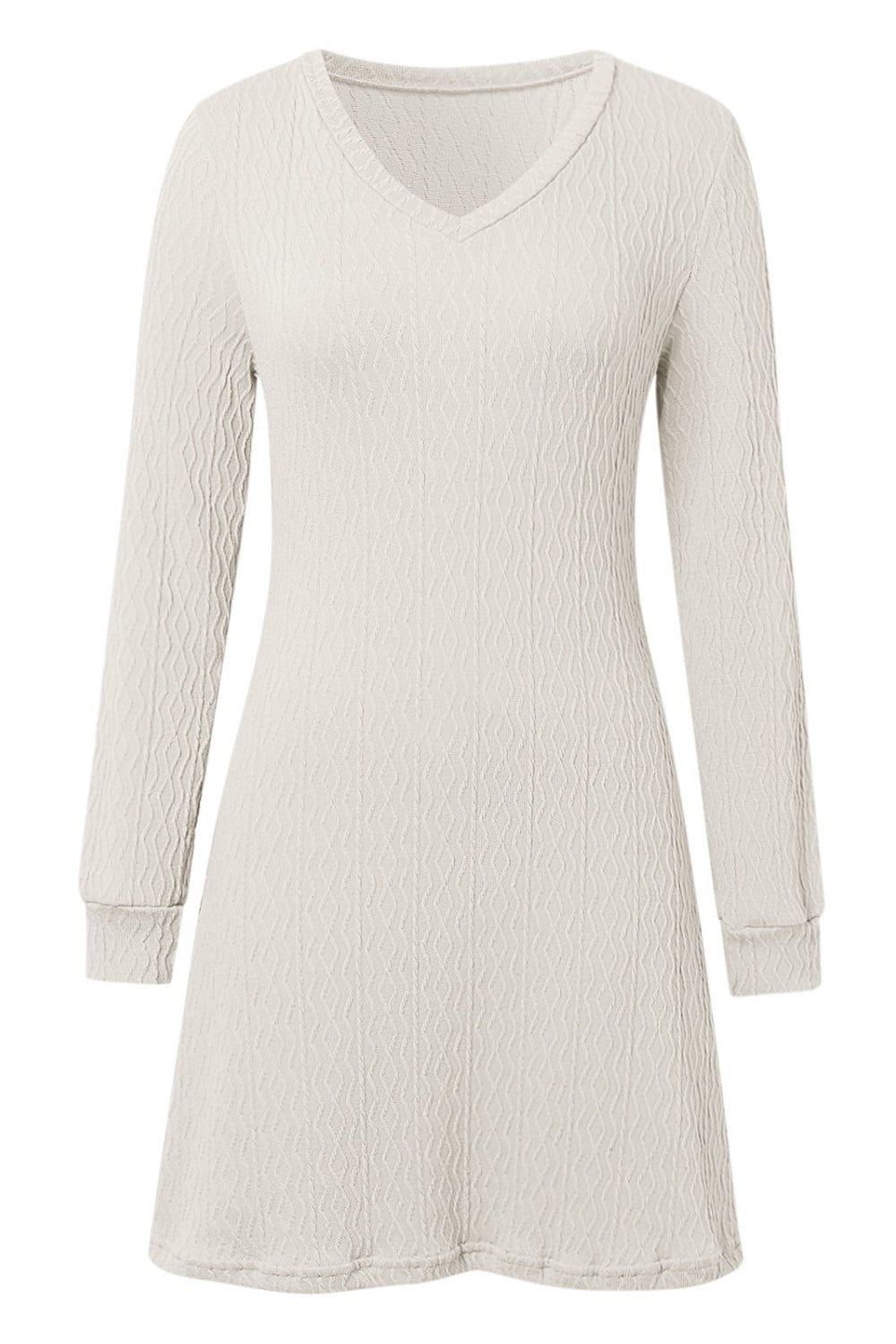 Texture V-Neck Long Sleeve Dress Trendsi