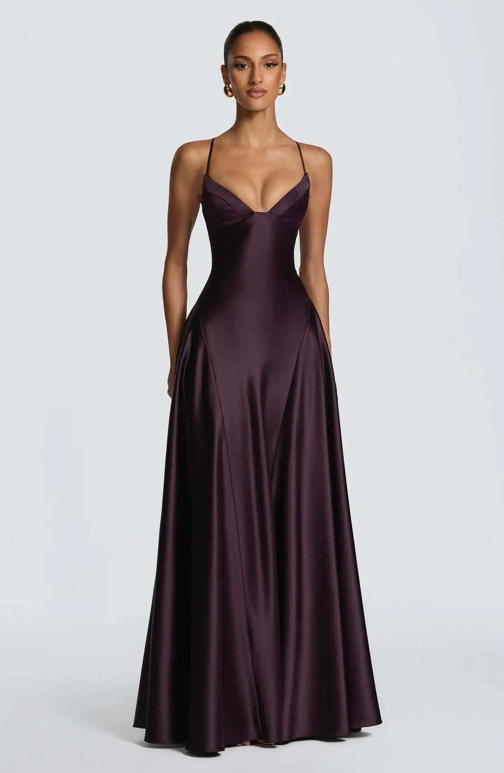 Alana Strapless Satin Cinched-Waist Maxi Evening Gown