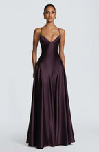 Alana Strapless Satin Cinched-Waist Maxi Evening Gown