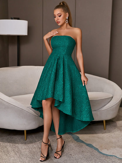 Bare-chested Green Sleeveless Elegant Flared Party Dress aclosy