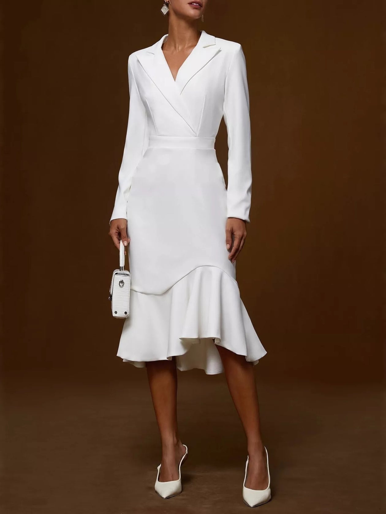 Ruffled Hem Long Sleeve Midi Blazer Dress – Aclosy
