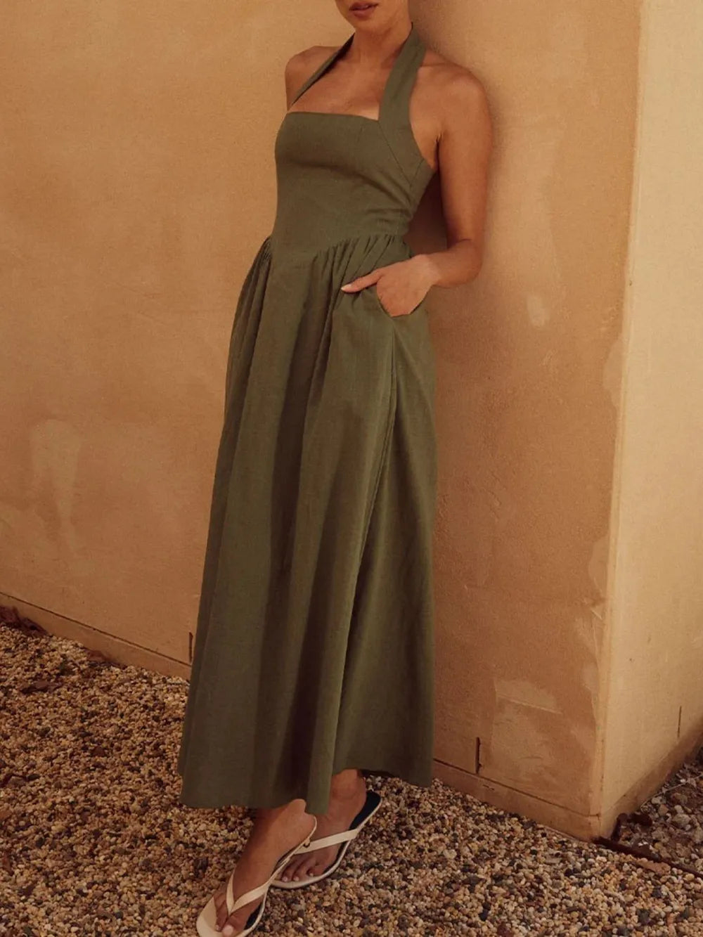 Alera Halter Neck Maxi Dress with Pockets