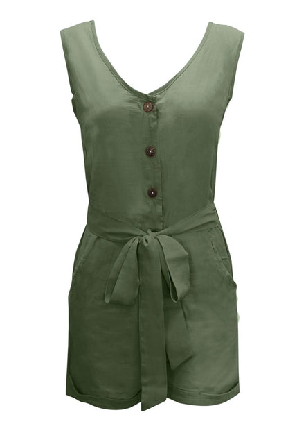 Full Size Tied V-Neck Sleeveless Romper with Pockets Trendsi