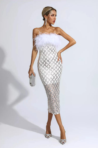 Rania Elegant Strapless Sequin Dress