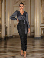 Alerka Black Sequin Split Evening Gown