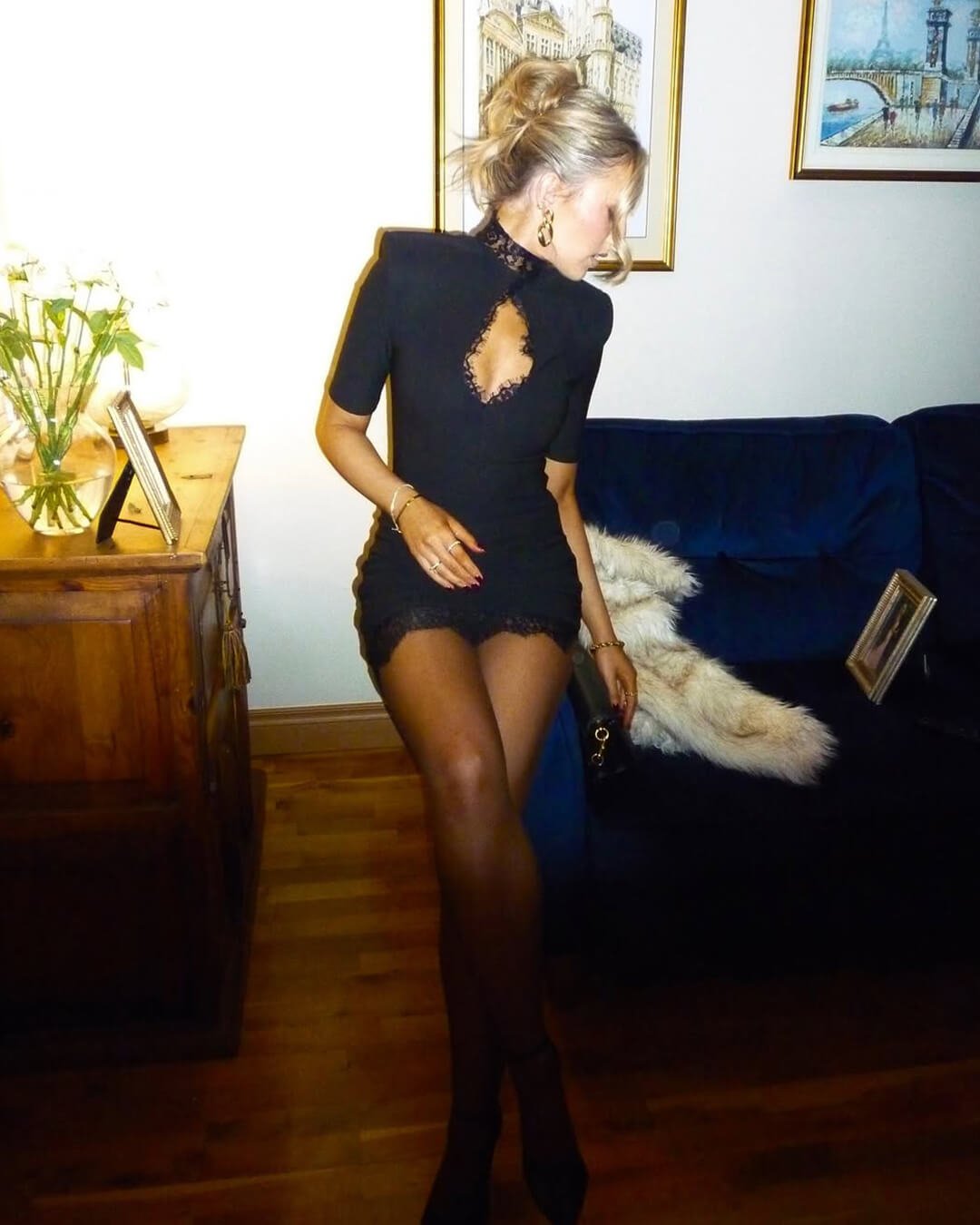 Elegant High Neck Lace Mini Dress