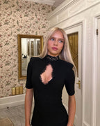 Elegant High Neck Lace Mini Dress