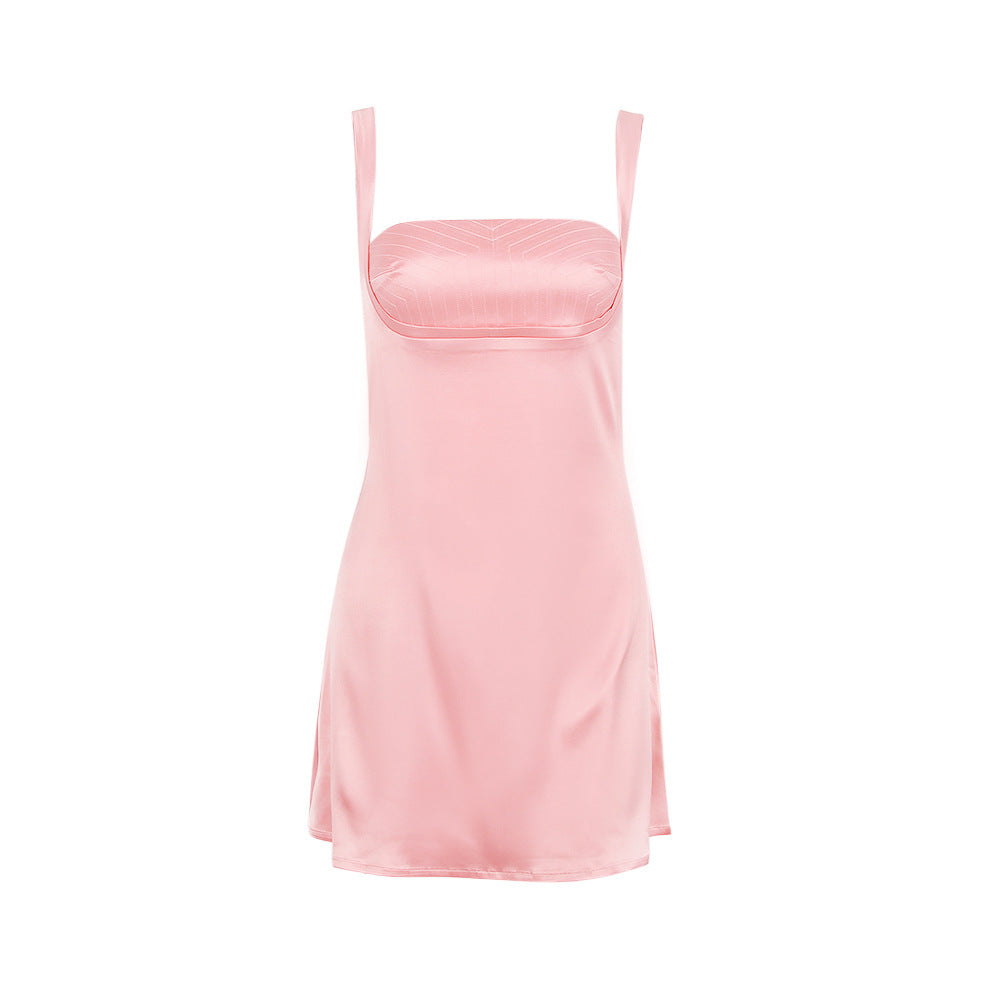 Strap Colored Cut Out Open Back Skirt French Dress Dressed Girl ACLOSY