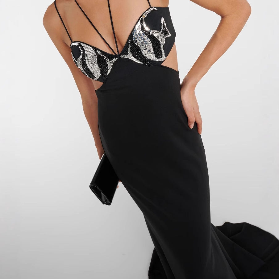 Alyia cutout black guest maxi dress