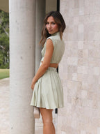Cutout Ruched Mock Neck Mini Dress Trendsi