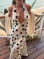 Backless Halter Neck Polka Dot Maxi Dress
