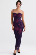 Floral Mesh Hem Gown Fishtail Slip Midi Dress aclosy