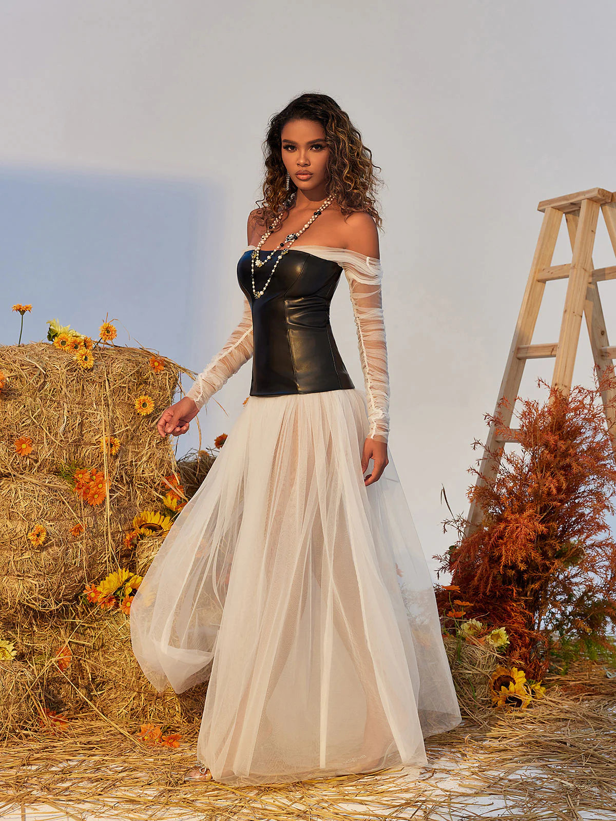 CHIC OFF SHOULDER MESH MAXI DRESS