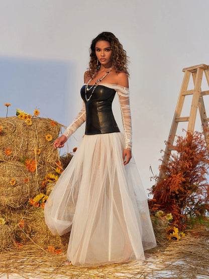 CHIC OFF SHOULDER MESH MAXI DRESS