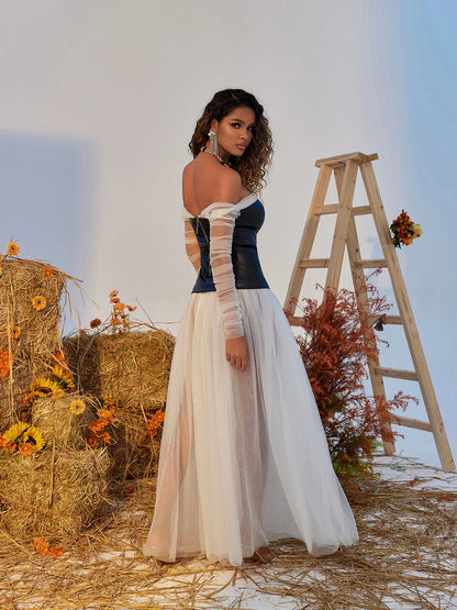 CHIC OFF SHOULDER MESH MAXI DRESS