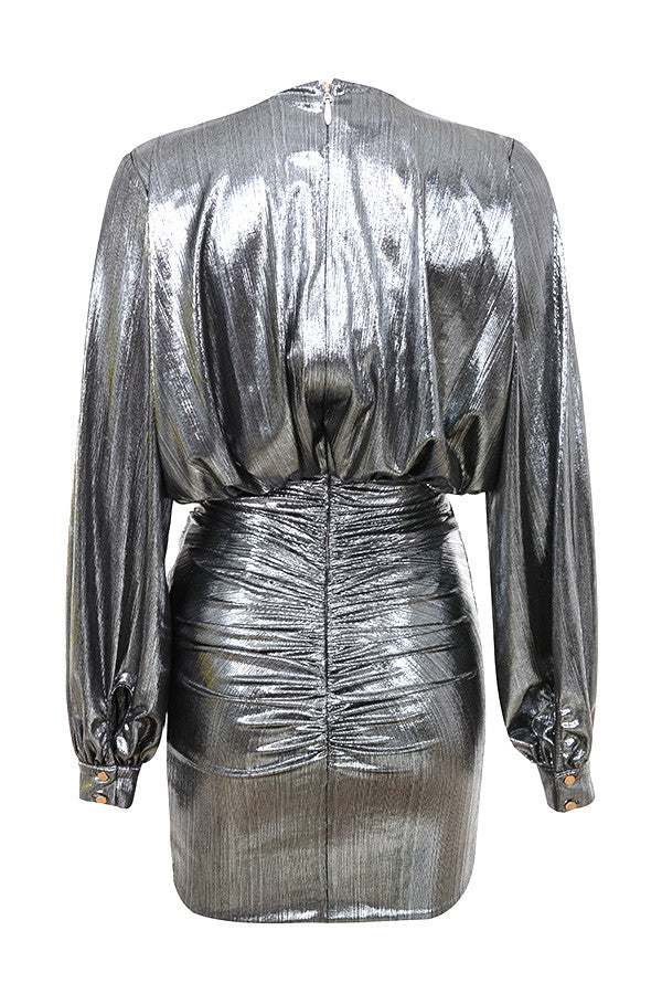 Women's Simple Sexy Silver Long Sleeve Dress Aclosy