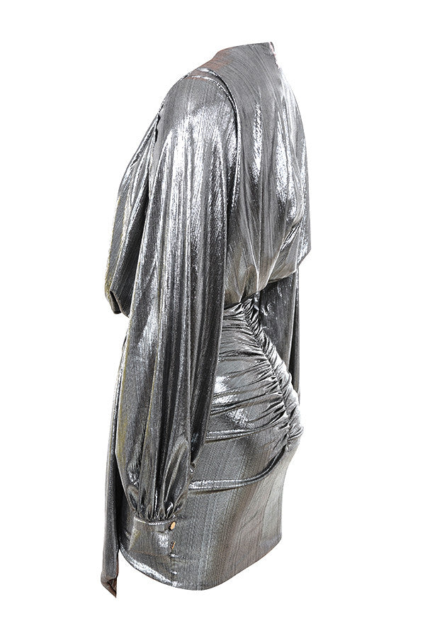 Women's Simple Sexy Silver Long Sleeve Dress Aclosy