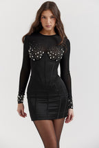 ARINA CRYSTAL BLACK MINI DRESS