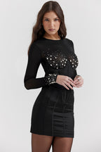 ARINA CRYSTAL BLACK MINI DRESS