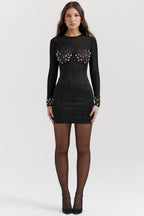 ARINA CRYSTAL BLACK MINI DRESS