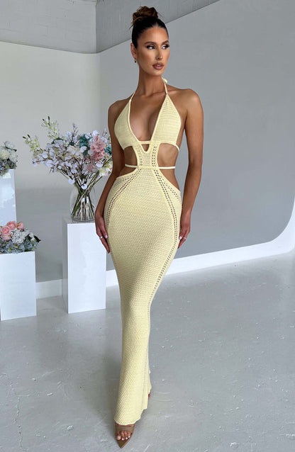 New Knitted Sweater Dress Sexy Pure Desire Wind Hot Girl Backless Hanging Neck Straps Short Dress Aclosy