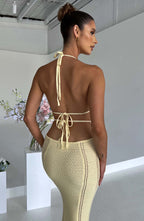 New Knitted Sweater Dress Sexy Pure Desire Wind Hot Girl Backless Hanging Neck Straps Short Dress Aclosy