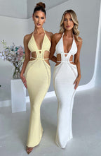 New Knitted Sweater Dress Sexy Pure Desire Wind Hot Girl Backless Hanging Neck Straps Short Dress Aclosy