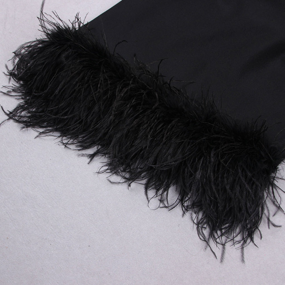 Ostrich Feather Long Sleeve Dress aclosy