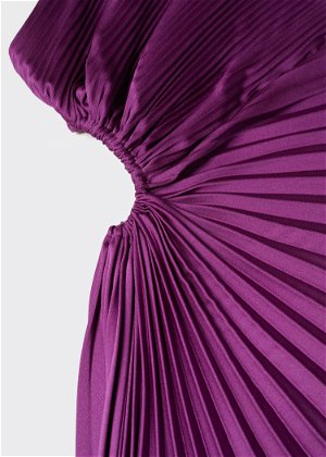 Women's One-shoulder Diagonal Collar Pleated Hollow Dress Aclosy