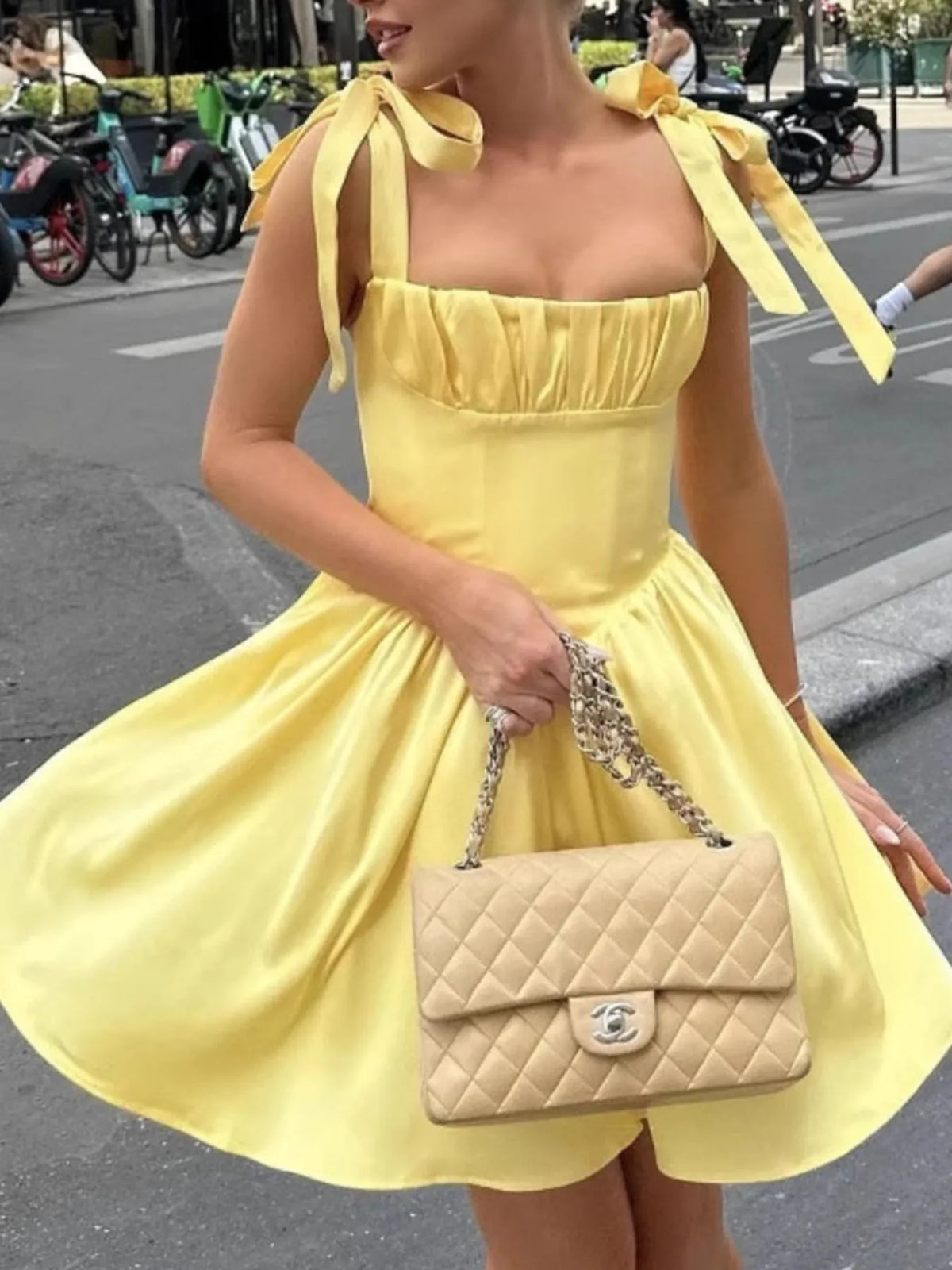 Tie-Shoulder Square Neck Mini Dress