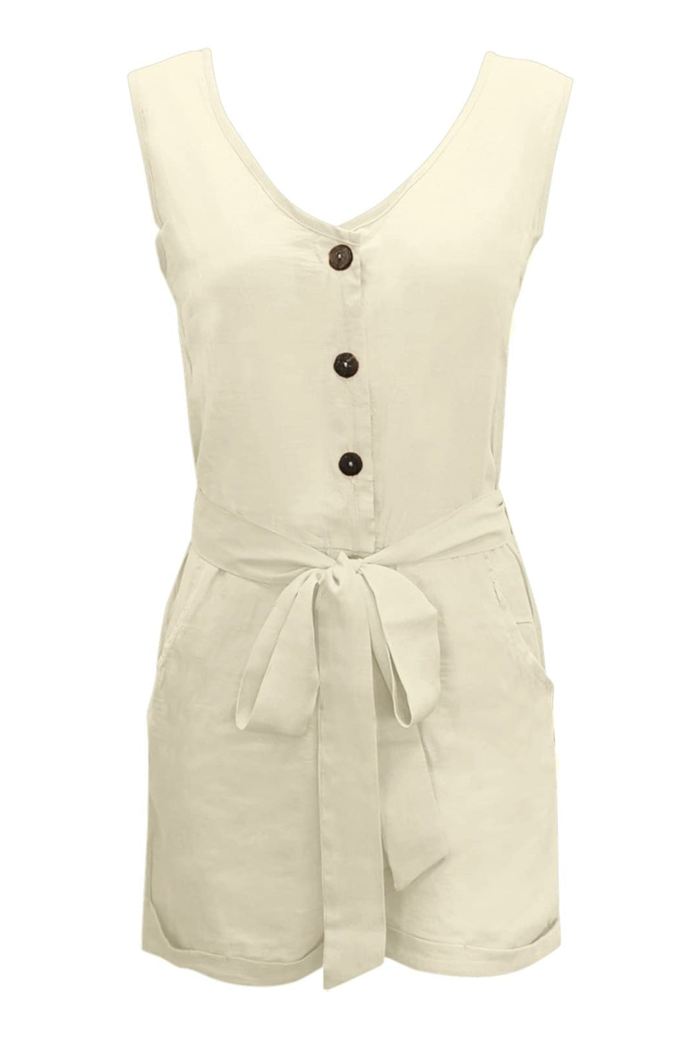 Full Size Tied V-Neck Sleeveless Romper with Pockets Trendsi