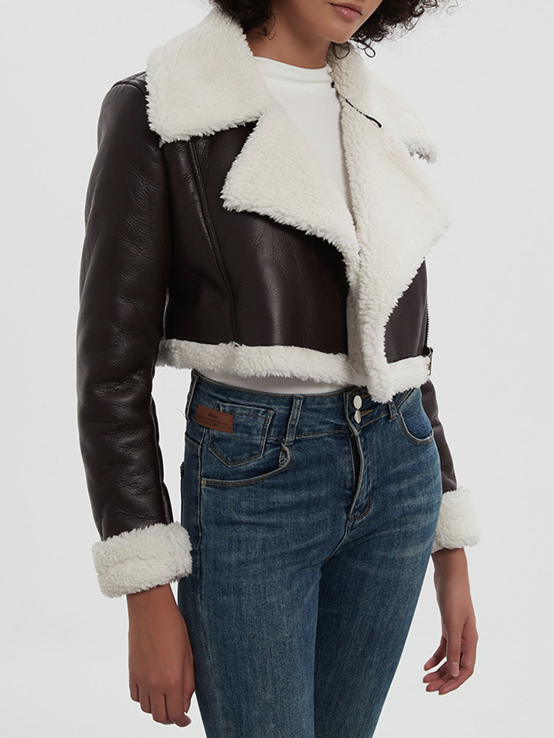 Collared Neck Long Sleeve Plush Cropped Jacket Trendsi