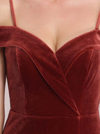 Chic Velvet Spaghetti Strap High Slit  Dress