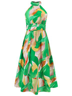 Ruched Printed Halter Neck Sleeveless Dress Trendsi