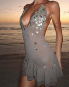 Halter Sequin Vacation Style Backless Dress