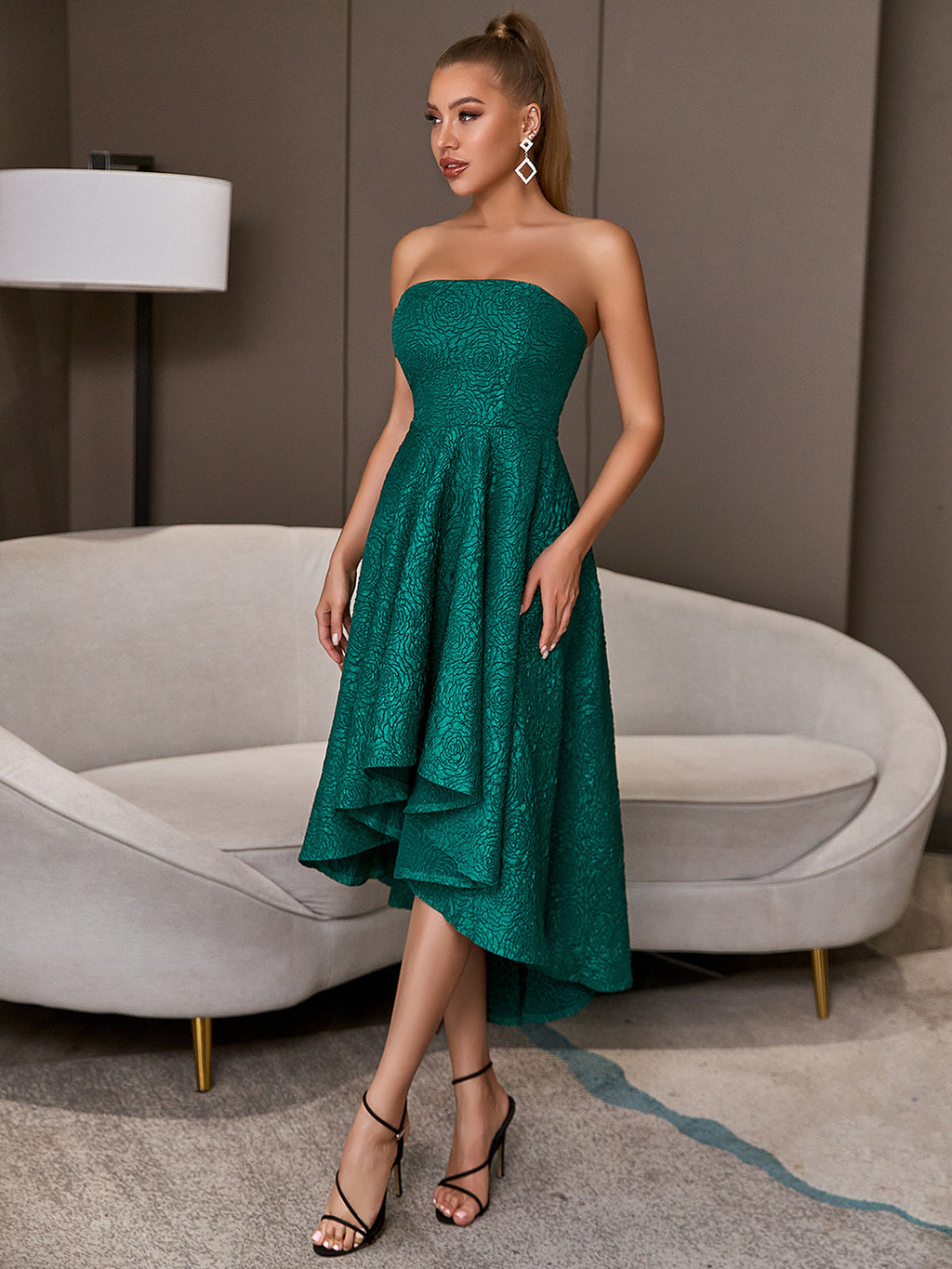 Bare-chested Green Sleeveless Elegant Flared Party Dress aclosy