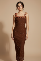 Elegant Floral Beaded Bandage Maxi Dress
