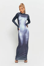 3D Body Printing Super Long Sleeve Body Robe Party Dress aclosy
