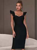 Bandage Dress V-neck Ruffled Tight Fitting aclosy