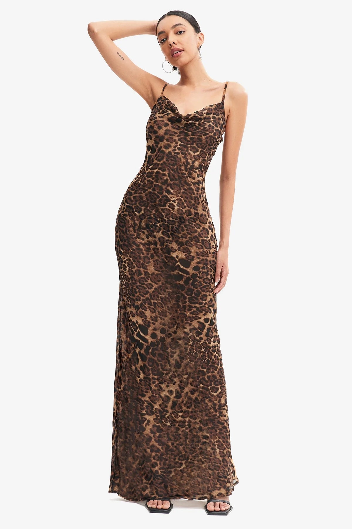 Slip Back Leopard Print Dress With Straps aclosy